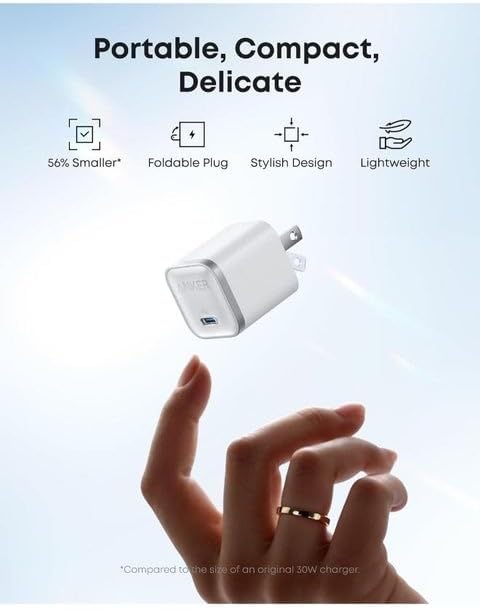 شاحن نانو 45 وات نوع C شحن سريع، شاحن USB نوع C مدمج وقابل للطي لموبايل سامسونج جالاكسي S25 ألترا/سلسلة S24، سلسلة آيفون 16 وماك بوك وبيكسل 9 واي باد من انكر