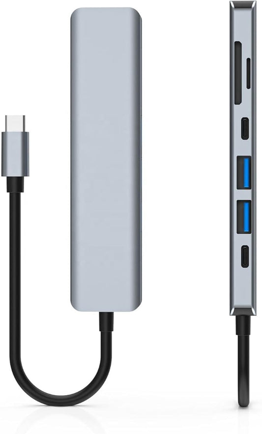 موزع USB نوع سي 7 في 1 مع منفذ HDMI ومنافذ USB وقارئ بطاقات، فضي، محول اتصال متعدد الوظائف من زيرو
