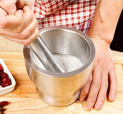 مطحنة يدوية من فولاذ مقاوم للصدأ 304 للاستخدام كهراسة ثوم وكوعاء لهرس الأعشاب الطبية بمدقة ولطحن التوابل وحبوب المكسرات يدويًا من بانث®