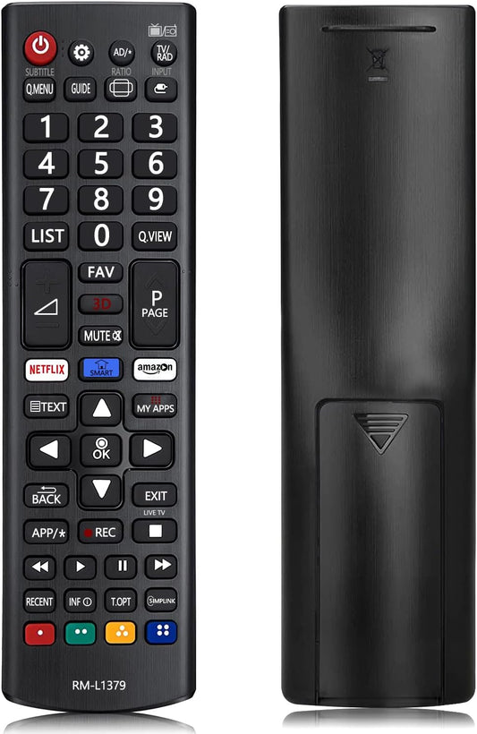 ريموت عالمي بديل لتلفزيون ال جي RM-L1379 فائق الدقة مع أزرار لأمازون ونتفليكس - لا يتطلب التعديل،اسود