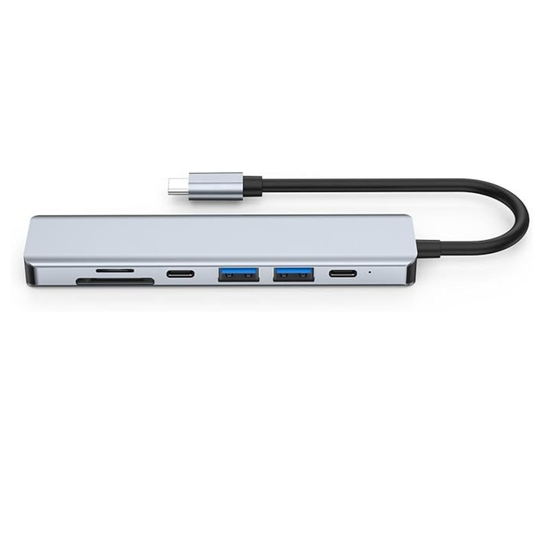 موزع USB نوع سي 7 في 1 مع منفذ HDMI ومنافذ USB وقارئ بطاقات، فضي، محول اتصال متعدد الوظائف من زيرو