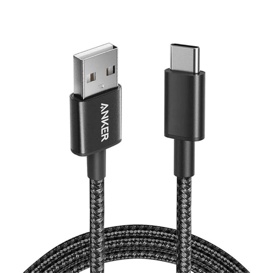كابل USB-C الى USB A 3.0 من انكر (6 قدم/1.8 متر)، كيبل شحن مضفر من النوع سي عالي المتانة متوافق مع جميع اجهزة اندرويد والمزيد | كابل USB-C إلى USB-A 2.0 نايلون